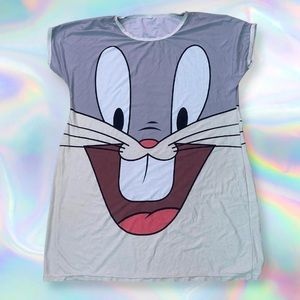 Looney Tunes Bugs Bunny oversized long shirt dress, large print pajamas